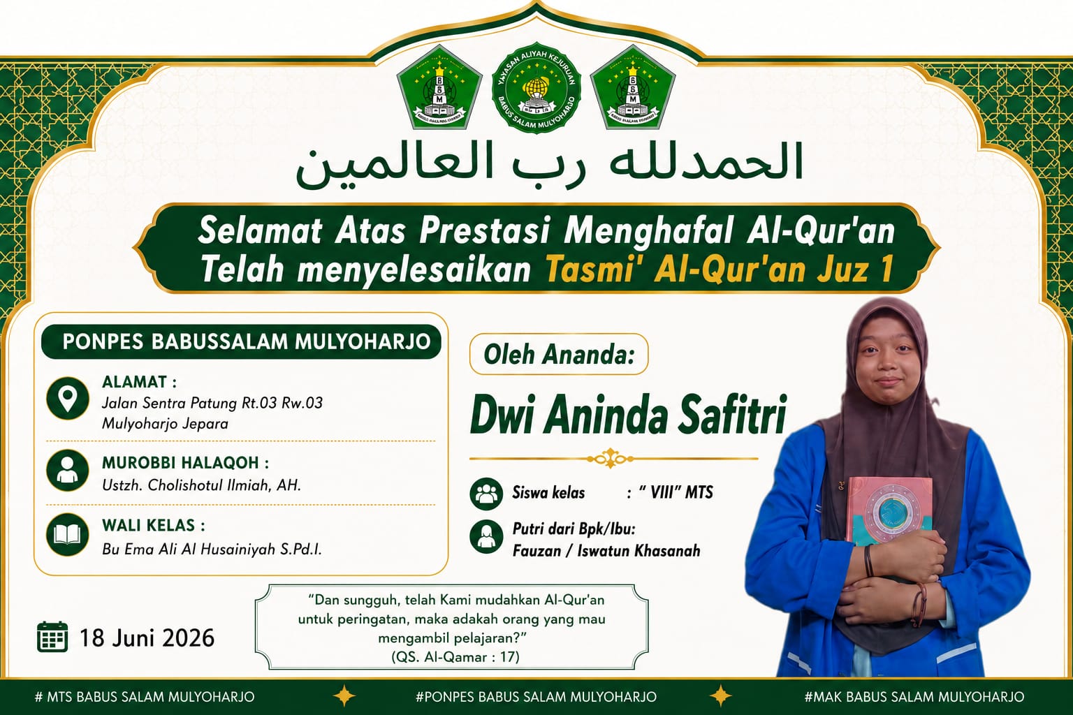 SELAMAT KEPADA ANANDA